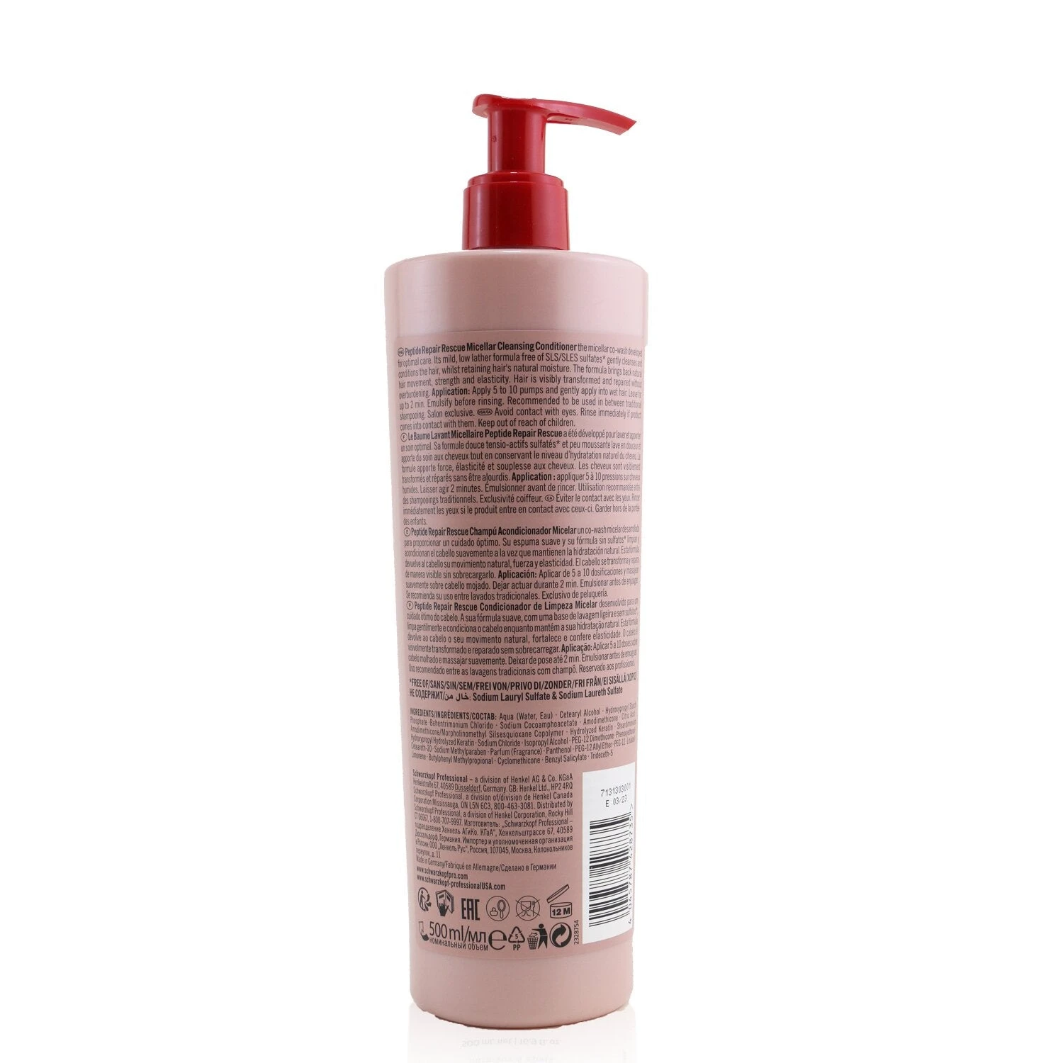 Schwarzkopf BC Bonacure Peptide Repair Rescue Micellar Cleansing Conditioner (For Normal To Thick Damaged Hair) 500ml/16.9oz - Image 3